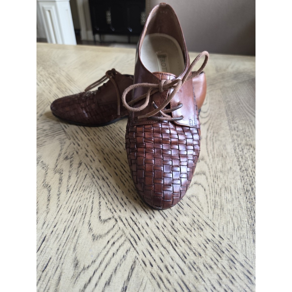 Trotters Shoes Womens Size 7 Brown Woven Leather Basket Weave Oxford Lace Up